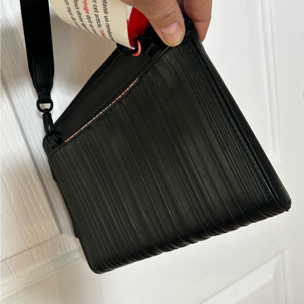 NWT PAUL SMITH Real Leather Shadow Stripe Crossbody Bag, Unisex, Black - Picture 3 of 7